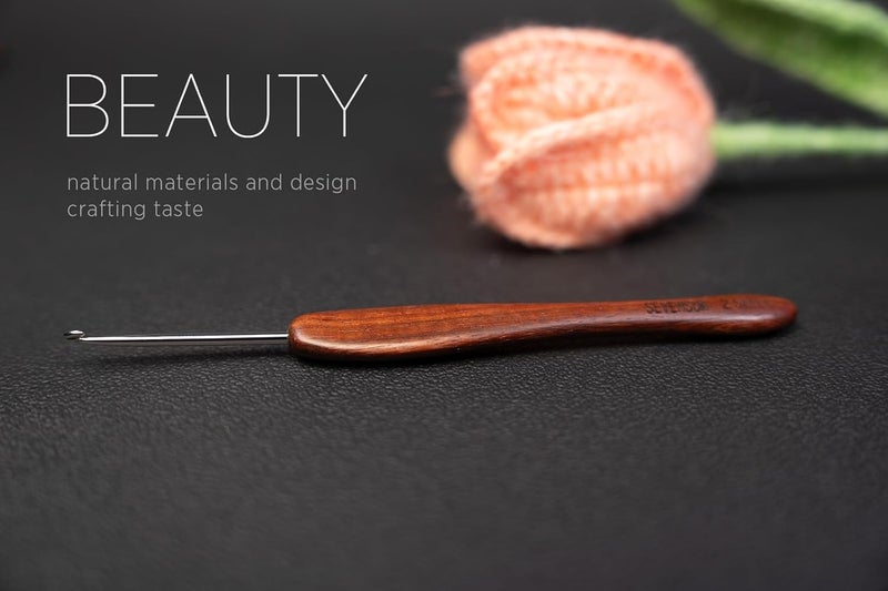 sevensun Mimosa 2.5mm Single Crochet Hook, Available in 0.6mm-6.5mm, Ergonomic Hand Polished Stainless Steel Inline Pointy Wood Handle Crochet Hook for Arthritic Hands, Mother's Day Gifts for Mom - Image 2